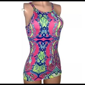 Trendy Paisley Pink Mod Floral Tank Top Stretchy Fitted Top New Boho Mod Fashion